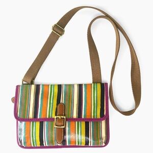 Fossil Multicolor Striped Coated Canvas Leather Mini Crossbody Bag
